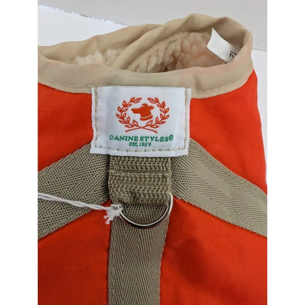 Canine Styles Size 12 Winter Dog Coat with Built In Harness Orange Sherpa Lined